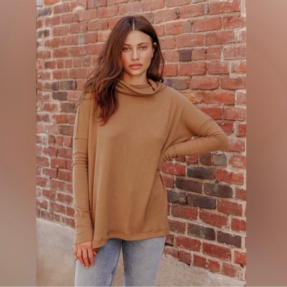 Free People Canyon Moon Waffle Mustard Oversized Surplice Back Top S/M/L/XL NWT - Picture 5 of 16